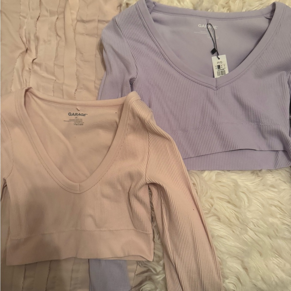 Garage Ribbed Crop Tops - Light Pink and Lavender